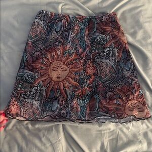 Sun Galaxy Print Mesh Mini Skirt Lined Colorful Size small